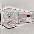 Modern Elegant Jewelry Store With Curved Transparent Display Walls White Floral Patterns And Display Counters