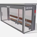 Modern Bus Stop Shelter Exterior With Glass Walls Gray Frame And Wooden Benches