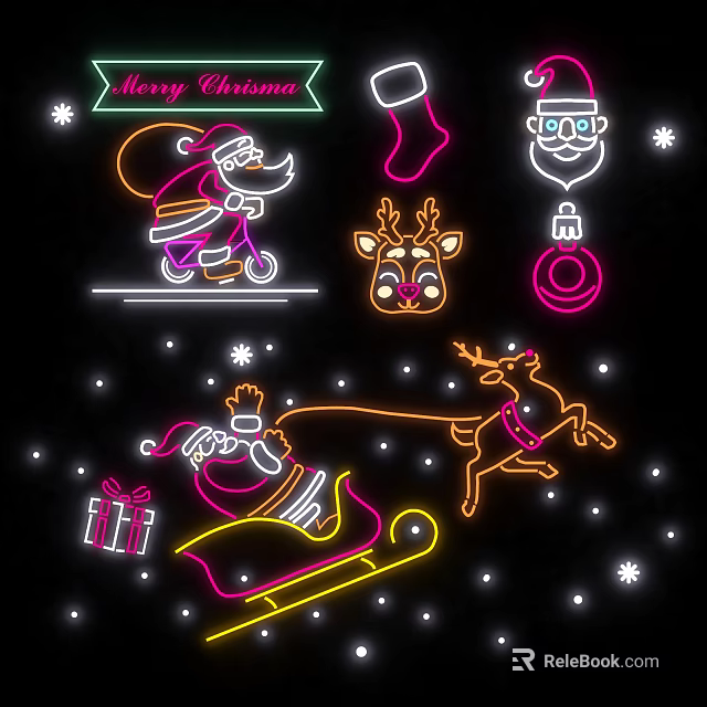 Christmas Decorative Lights with Santa Claus Reindeer Sleigh Gifts and Stocking for Holiday Decoration 3d model 