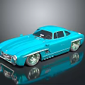 Turquoise Vintage Sports Car With Sleek Body Design And Chrome Wheels On Reflective Surface