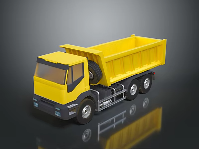 Yellow Dump Truck Model on Gray Surface With Clear Reflection and Detailed Design 3d model