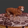 Brown Dog Standing On Circular Platform With Clock And Gear Patterns 3d model