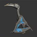 3D Rendered Fantasy Creature With Long Beak Large Eyes Gray Body And Blue Wings