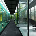 Museum Exhibition Hall Interior With Glass Display Cases And Animal Specimens