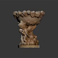 Garden Ornament With Bowl Shaped Top Carved Fruits Flowers And Cherub Statues On Stone Base