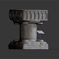 Ancient Stone Carved Pedestal With Intricate Columns And Information Plaque