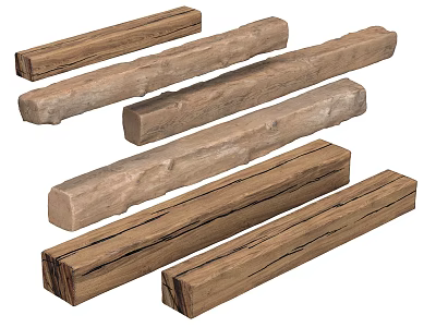Various Natural Wooden and Stone Columns with Rough Surface and Wood Grain Texture 3d model