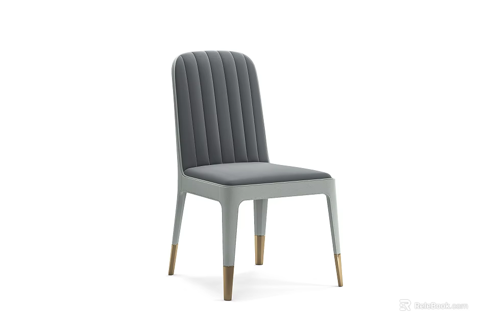 Modern Dining Chair With Striped Backrest Grey Padded Seat Light Grey Legs And Golden Feet 3d model 