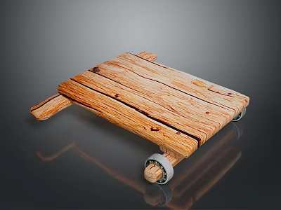 Natural Wooden Tray Cart With Rolling Wheels And Smooth Surface Finish 3d model