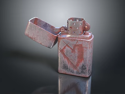 Vintage Metal Lighter As Essential Daily Necessity With Open Lid And Rustic Look 3d model
