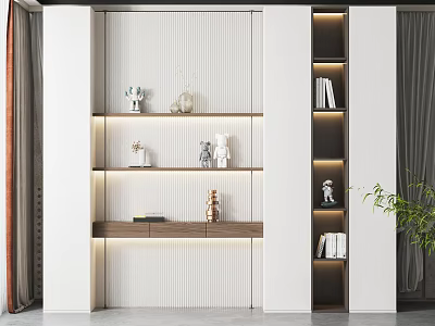Modern Decorative Cabinet With Striped Wall LED Lighting And Shelves For Displaying Ornaments Books 3d model