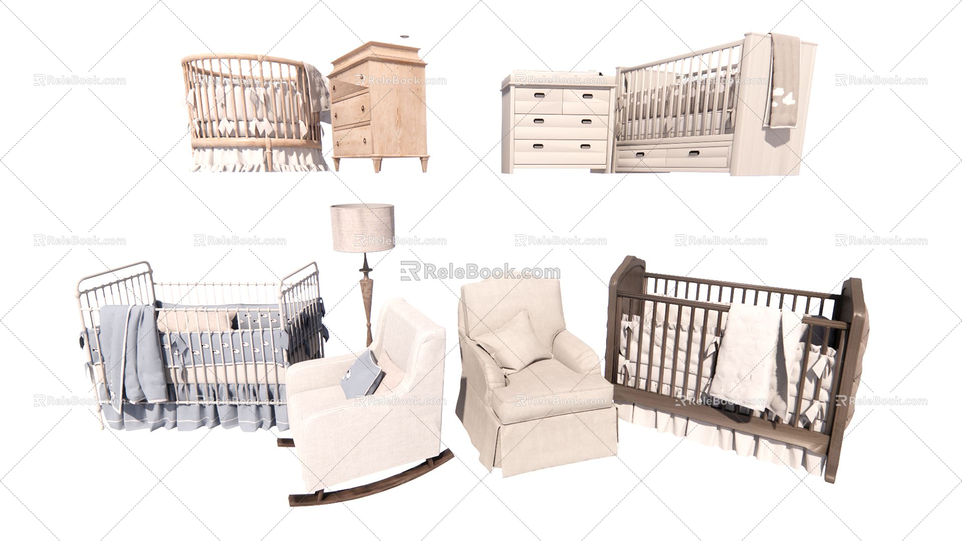 Modern Crib Baby Bedside Cabinet Shaking Sofa 3d model