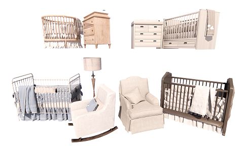 Modern Crib Baby Bedside Cabinet Shaking Sofa 3d model