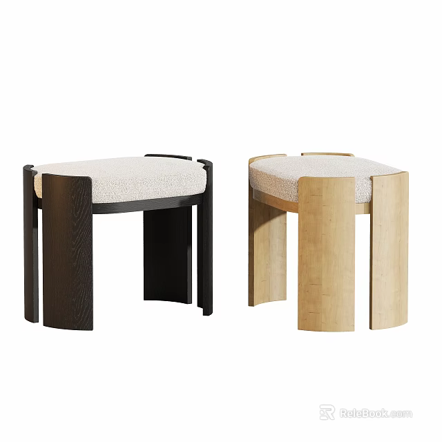 Modern Minimalist Stools With Black And Light Wood Legs And Padded Seats 3d model 