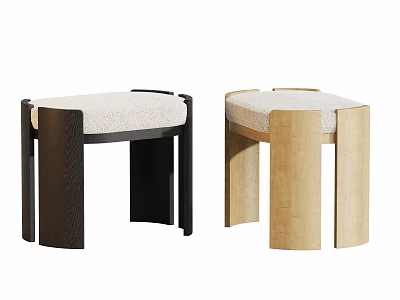 Modern Minimalist Stools With Black And Light Wood Legs And Padded Seats 3d model