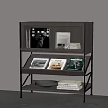 Stylish Modern Bookcase with Books Magazines and Metal Tray on Shelves