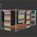 Red Wooden Panel Container Style Structure With Roll Up Doors And Glass Windows Exterior