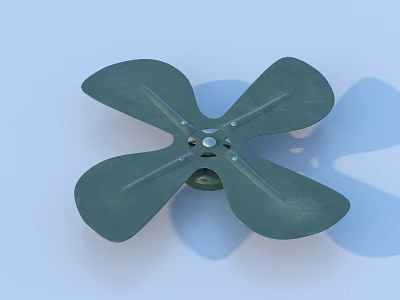 Green Four Leaf Shaped Fan Blade on Light Blue Background 3d model