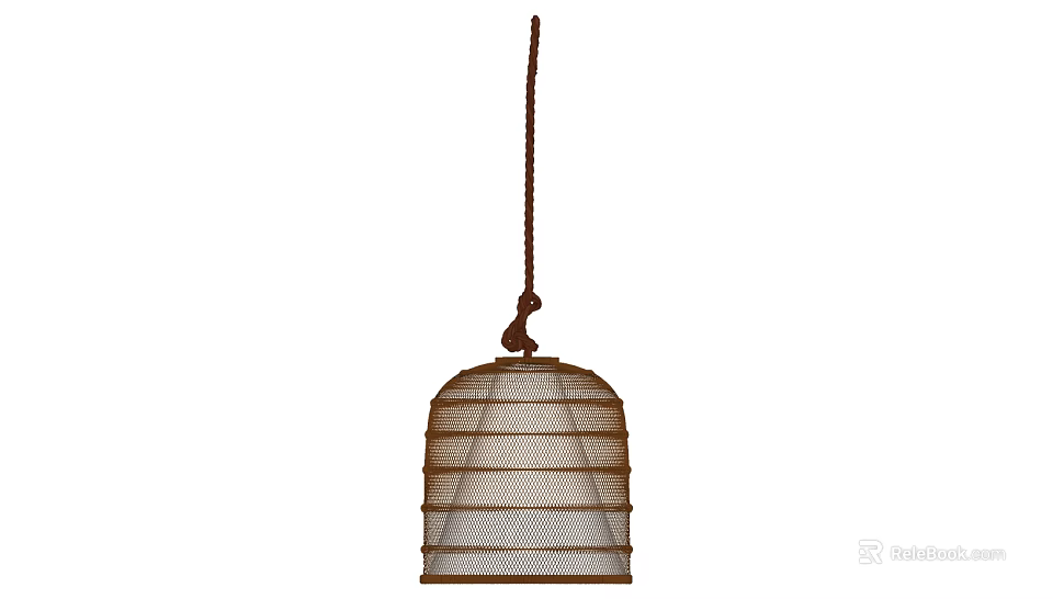 Rustic Handwoven Brown Pendant Light With Bell Shaped Shade And Rope Hanger 3d model 