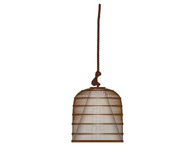 Rustic Handwoven Brown Pendant Light With Bell Shaped Shade And Rope Hanger 3d model