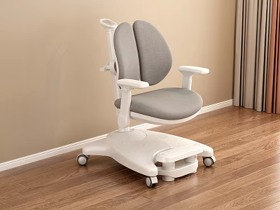 Ergonomic Gray Padded Office Chair With White Base Armrests And Wheeled Design 3d model