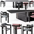 Modern Dining Table Set With Black Table And Gray And Pink Upholstered Black Frame Chairs