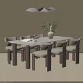 Modern Dining Table And Chairs Set With White Tabletop Beige Seats Wooden Legs And Vase