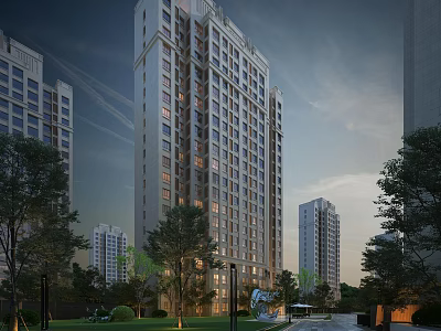 Modern High Rise Residential Building With Contemporary Design Surrounded by Greenery and Trees 3d model