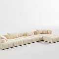 Beige L Shaped Sectional Sofa With Multiple Plush Cushions Modern Design 3d model