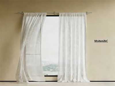 White Sheer Curtains Hanging On Window With Lightweight Fabric And Natural Light 3d model