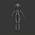 Silver Metallic Robot Character With Crown Shaped Headpiece Articulated Joints 3D Model Standing Dark Background
