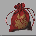 Traditional Chinese Style Decorative Ornament Set With Red Drawstring Pouch And Golden Fortune Character