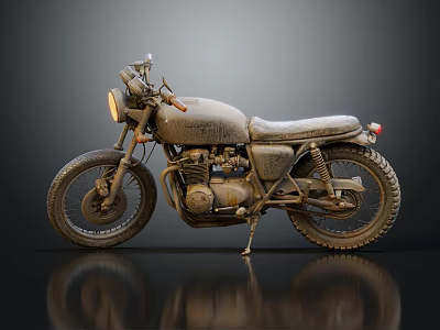 Vintage Classic Motorcycle Exterior With Retro Body Headlight Seat And Spoked Wheels 3d model