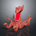 Detailed Red Octopus Sculpture with Open Mouth and Extended Curled Tentacles