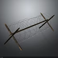 Outdoor Sturdy Barbed Wire Fence With Crossed Wooden Frame Supports