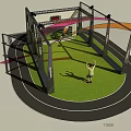 Outdoor Sports Equipment Setup With Running Track Green Lawn Training Frame And Person Exercising