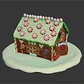 Festive Gingerbread House With Peppermint Candy Roof Gingerbread Sticks And White Snow Base