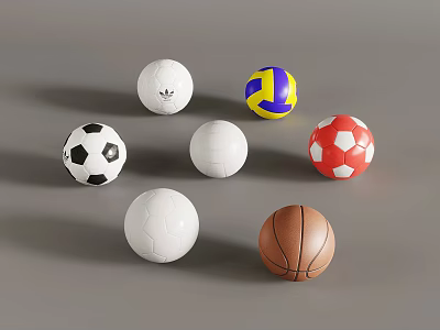 Various Types of Sports Equipment Balls Including Soccer Volleyball Basketball and White Training Balls 3d model