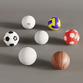 Various Types of Sports Equipment Balls Including Soccer Volleyball Basketball and White Training Balls