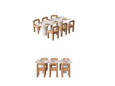 Modern Wooden Dining Table Set With Six Chairs For Home Dining Area 3d model