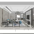Modern Elegant Living And Dining Room With Open Marble Flooring Pendant Light And Black Cabinets
