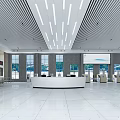 Modern Service Hall Open Space With White Reception Desk Large Windows And Marble Floor