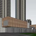 Modern High Rise Residential Buildings With Central Entrance Fountain Car And Green Landscape