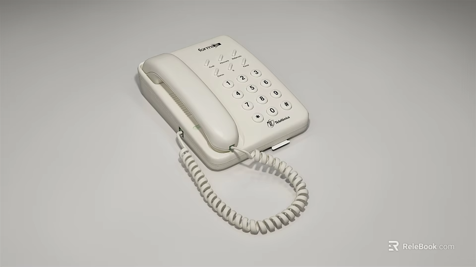 White Digital Landline Phone With Numeric Keypad And Coiled Cord For Home Use 3d model 