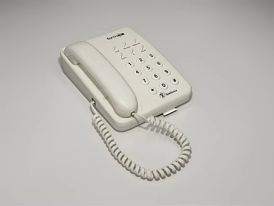 White Digital Landline Phone With Numeric Keypad And Coiled Cord For Home Use 3d model