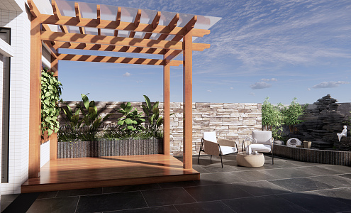 Modern Garden Roof Garden Terrace View 3d model