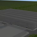 Modern Industrial Factory Building Design With White Striped Roof And Surrounding Greenery