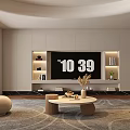 Modern Living Room With Beige Sofa Round Coffee Table Floor Lamp Wooden Floor And Rug