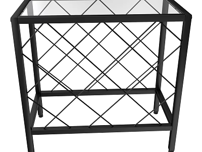 Stylish Black Metal Wine Rack With Glass Top And Diamond Grid Design 3d model