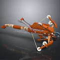 Mechanical Crossbow With Orange And White Wooden And Metal Parts And Red Decorative Flag